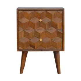 Chestnut Cube Carved nightstand