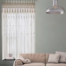 Bohemian Hand-Woven Tapestry Curtain Partition Bohemian Wedding Background Hanging Curtain Curtain Decoration (Color: Beige, size: 210X80)