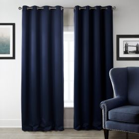 Dark Blue Bedroom Blackout Fabric Printed Curtains (Color: Navy Blue, size: 140X160Cm)