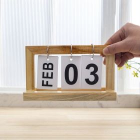 1pc, Classic Standing Flip Calendar Wooden Perpetual Calendar, Retro Wood Flip Desk Calendar For Home Office Daily Use Desk (style: Type A)