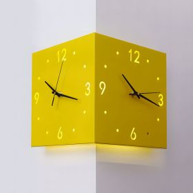 Nordic Square Modern Corner Wall Clock (Color: Yellow)