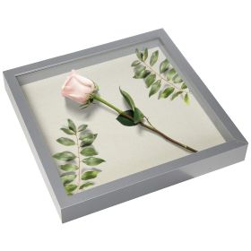 Square Shadow Box Picture Frame Linen Background Real Glass Front for Memorabilia;  Scrapbooking;  Keepsake;  12x1 (Color: Gray)