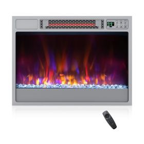 23 Inch 1500W Recessed Electric Fireplace Insert with Remote Control (Color: Silver)