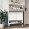 Large Shoe Cabinet with 2 Flip Drawers, Shoe Storage Cabinet for Entryway Slim, Hidden Shoe Storage with Open Shelf, Freestanding Tipping Bucket Shoe