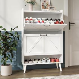 Large Shoe Cabinet with 2 Flip Drawers, Shoe Storage Cabinet for Entryway Slim, Hidden Shoe Storage with Open Shelf (Color: White)