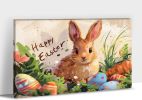Easter Bunny Wall Art, Easter Bunny Prints Wall Decor, Spring Bunny Carrot Eggs Posters for Easter Wall Decor, Rustic Easter Pictures with Cute Bunny
