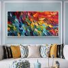 Handmade Oil Painting Original Colorful Feathers Oil Painting On Canvas Large Wall Art Abstract Colorful Painting Custom Painting Living room Home Wa